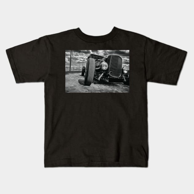 1931 Ford Model A, Hot Rod - black white Kids T-Shirt by hottehue